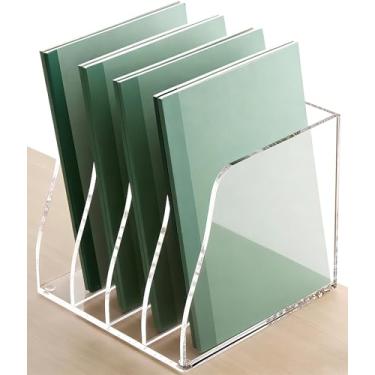Imagem de Suporte de pasta de arquivo de acrílico transparente – 4 compartimentos verticais para mesa, porta-revistas verticais para escritório/casa/sala de aula, lojas de documentos, tablets, revistas, livros