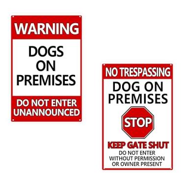 Imagem de AWISZZZ 2 peças placa de metal de estanho sem invasão de propriedade cães no local não entram sem aviso prévio Cuidado com cachorro placa para fazenda jardim bar decoração de escritório 20 x 30 cm