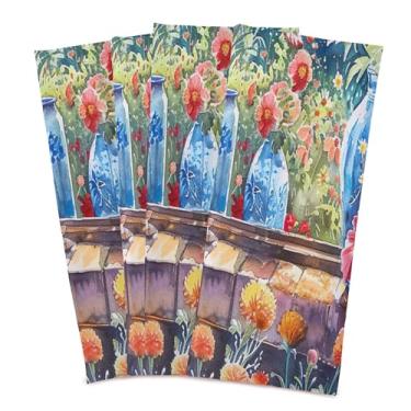 Imagem de xigua Conjunto de 4 panos de prato de cozinha de flores vintage, toalhas de cozinha macias altamente absorventes de secagem rápida para limpeza de pratos e limpeza manual, 71 x 45 cm