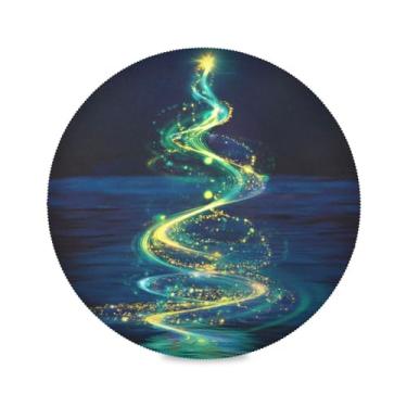 Imagem de STAYTOP Jogo americano redondo brilhante para árvore de Natal e estrelas, 6 peças, tapetes de mesa antiderrapantes fáceis de limpar para casa, cozinha, churrasco, festa, decoração de mesa