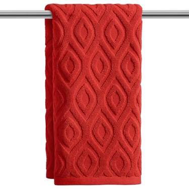 Imagem de Artoid Mode 1 peça de toalhas de mão jacquard de grade de diamante 3D vermelho para banheiro, 100% algodão macio absorvente toalha de decoração de banheiro, 14,7 x 29,5 polegadas