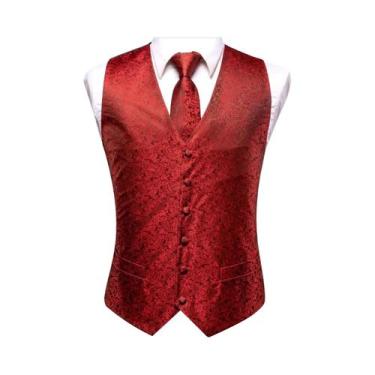 Imagem de Conjunto Masculino De Colete De Seda, Gravata, Lenço De Bolso E Abotoa