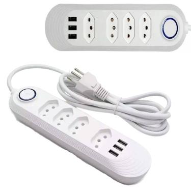 Imagem de Filtro De Linha Com 4 Tomadas E 3 Usb Retardador De Chama