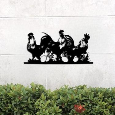 Imagem de Galinha arte de parede galo ferro decoração de casa engraçado galinheiro decoração de parede silhueta escultura galinheiro placa para interior exterior casa sala de estar cozinha jardim