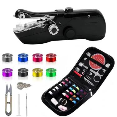 Imagem de Máquina de costura portátil, mini máquina de costura elétrica portátil de costura rápida, máquinas de costura para iniciantes, fácil de usar, adequado para costurar roupas, tecidos, cortinas, viagens