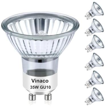 Imagem de Vinaco Lâmpada de halogênio GU10+C 120V 35W de longa duração, aquecedor de vela 35 watts branco quente 2800K, regulável 35watt MR16 com tampa de vidro para iluminação de trilha, exaustor, pacote com 6