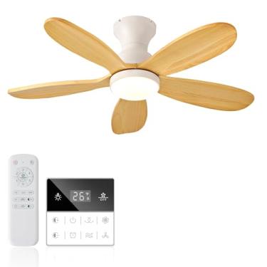 Imagem de Benicefun Ventiladores de teto de madeira de 91 cm com luzes, pequenos ventiladores de teto de baixo perfil e controle remoto, ventilador de teto embutido com 5 lâminas 6 velocidades de vento