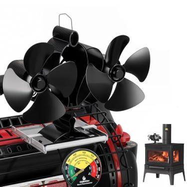 Imagem de Ourhom Ventilador de fogão a lenha, ventilador de lareira com termômetro magnético e suporte, ventilador alimentado por calor de 8 lâminas, motores silenciosos, fluxo de ar horizontal para lareiras de
