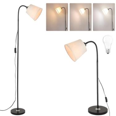 Imagem de AoMck Luminária de chão, lâmpadas de piso de metal industrial para sala de estar com lâmpadas de mesa de leitura ajustáveis dobráveis 2 em 1 para sala de estar, quarto, escritório (B + linho)