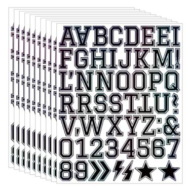 Imagem de Adesivos de letras holográficas, 570 peças de decalques pretos com letras de vinil universitário, 10 folhas de letras iridescentes pré-cortadas de 3,8 cm para caixa de correio, capacetes, laptops e