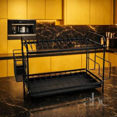 Imagem de Escorredor de Louca p/ 17 pratos - Dois Andares - PREMIUM aço Inox Preto