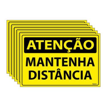 Imagem de Combo 6 Placas De Sinalização Atenção Mantenha Distância 30x20 Ecom IA