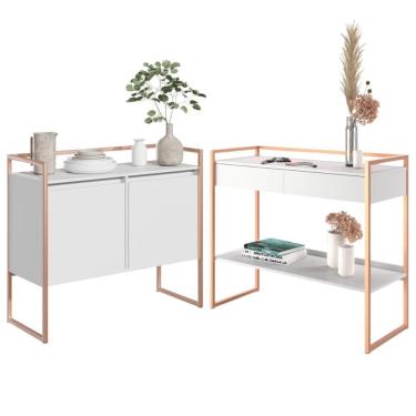 Imagem de Conjunto Buffet 2 Portas E Aparador Industrial Branco Cobre