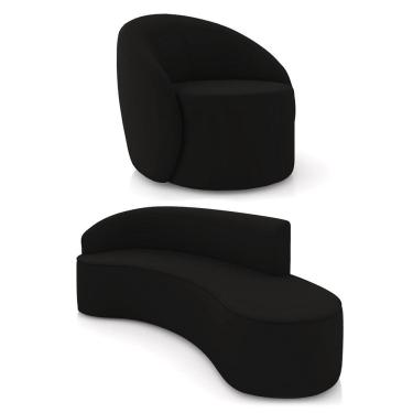 Imagem de Sofá 4 Lugares Orgânico 220cm Morgan E Poltrona Lua Veludo Preto D03 - D'rossi