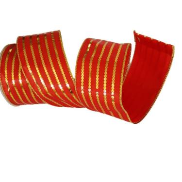 Imagem de Fita Decorativa Natal Aramada Cetim Vermelha Comp 9.14m