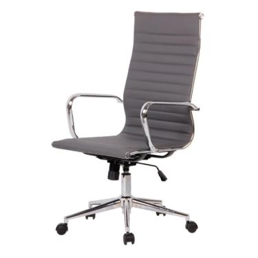 Imagem de Cadeira Escritório Giratória Diretor Alta Sevilha Esteirinha Rivatti Pu Cinza Base Rodízio Cromado