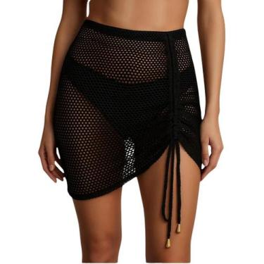 Imagem de Saída Praia Transparente Saia Curta Vazada Blogueira Soltinha Confortá