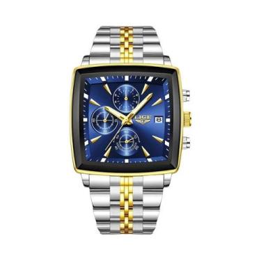 Imagem de Relógio Masculino Luxuoso Azul LIGE À Prova d'Água Em Aço Inoxidável Q