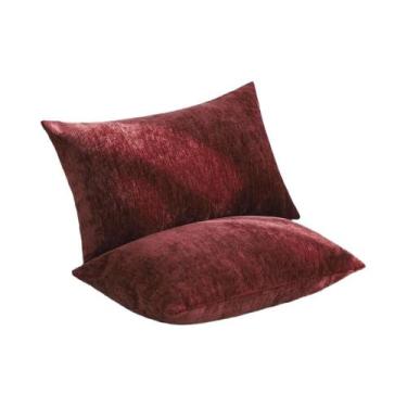 Imagem de Capas De Almofadas Decorativas Em Chenille Macio Burgundy, 2 Peças 30x
