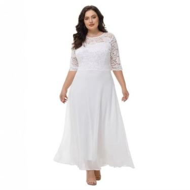 Imagem de Vestido Noiva De Casamento Branco 90 Renda Civil Plus Size Longo - Sho