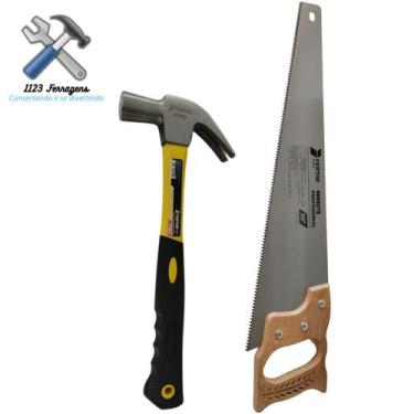 Imagem de Kit-1 Serrote de Aço com Cabo de Madeira 20"+1 Martelo Cabo de Fibra 2