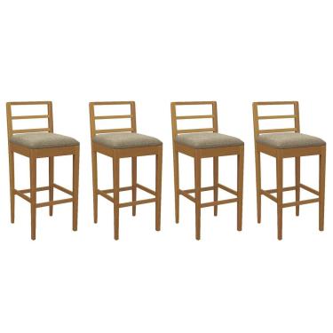 Imagem de Banqueta Cozinha Sofia 1BMM006CA Premium Madeira Maciça Kit 4 Un Carvalho/Boucle Bege Fendi Kappesberg