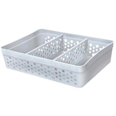 Imagem de Cesto Organizador Rattan c/ 2 Divisórias Tam GG P/ Joias Maquiagem Miu