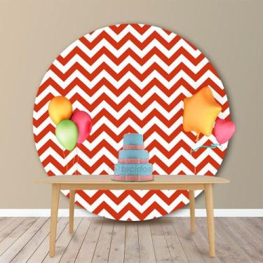 Imagem de Painel Redondo em Jacquard Estampado Chevron Vermelho, 2,20