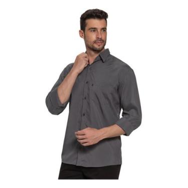 Imagem de Camisa Social Manga Longa Com Bolso Lbl Lisa Poliéster 3039, Chumbo, 1