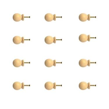 Imagem de Kit 12 Puxadores de Madeira Redondos P/ Móveis Gavetas Armários Modelo