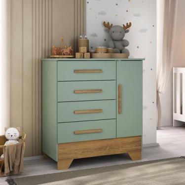 Imagem de Cômoda Infantil 1 Porta e 4 Gavetas Tic Tac Verde Fosco/Nature - Espre