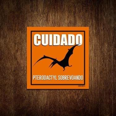 Imagem de Kit 3 Placa Decoração - Cuidado Pterodactyl Sobrevoando - Sinalizo