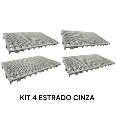 Imagem de Kit com 4 estrados plásticos 40x3x60,8cm cinza pallet - BENPLAS
