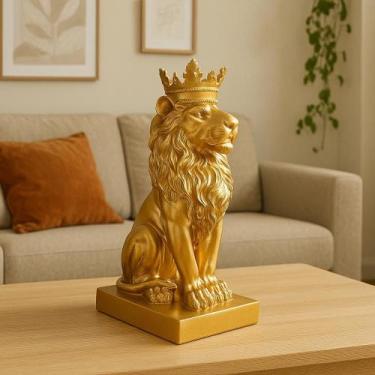 Imagem de Estátua De Leão Com Coroa Em Resina Para Decoração Adorno 37 cm - Para