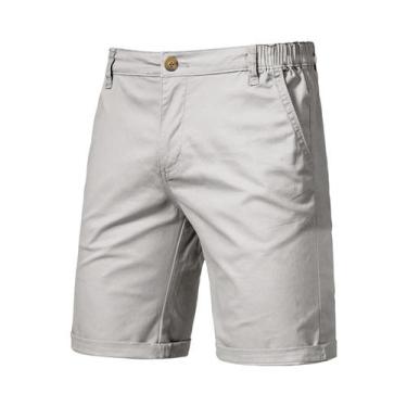 Imagem de Bermudas Casuais Masculinas Khaki Para O Verão, Estilo Clássico Americ
