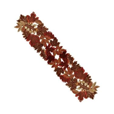 Imagem de Caminho De Mesa Com Folhas De Bordo Marrons Para O Outono, Design Rúst