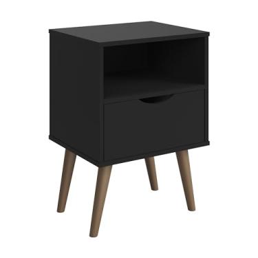 Imagem de Mesa Cabeceira Grécia Quarto Mesinha Organizadora Gaveta Nicho Pés Retrô Decoração Clássica Corrediças Metálicas (Preto)