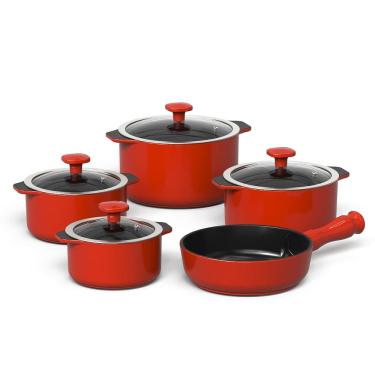 Imagem de Jogo de Panelas de Cerâmica Slim 5 Peças Vermelho Coral Ceraflame