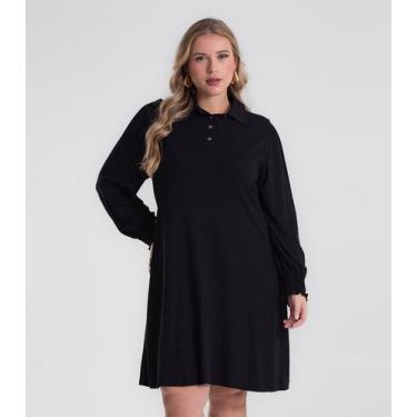 Imagem de Vestido Manga Longa Evase Plus Size Secret Glam Preto, Plus G3, Preto