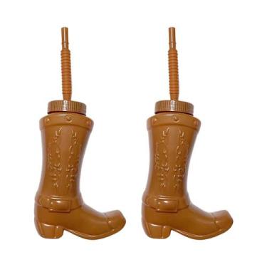 Imagem de Copos De Plástico Em Forma De Bota De Cowboy De 11 Oz Com Canudos E Ta