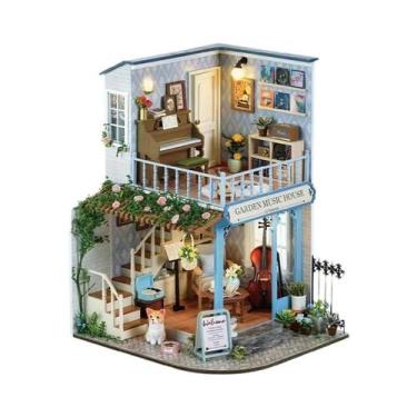 Imagem de Casa De Bonecas Miniatura De Madeira DIY Com Luz Para Decoração De Cas