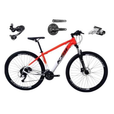 Imagem de Bicicleta Aro 29 Ksw Xlt Alumínio Câmbio Traseiro Shimano Deore e Altus 27v Freio Hidráulico Garfo Com Trava - Laranja/Branco