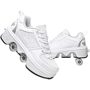 Imagem de Patins De Rodas, Patins De Pontapé, Sapatos De Passeio Automáticos De Deformação De Rodas Deformáveis ​​de Duas Carreiras Patins De Patins Invisíveis 2 Em 1 Patim De Polia Destacável,Vermelho E Br