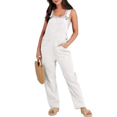 Imagem de ANRABESS Macacão jeans feminino ajuste solto alça ajustável macacão 2025 primavera moda trabalho roupas, Branco, P