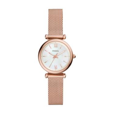 Imagem de Fossil Relógio feminino Carlie Quartz de aço inoxidável com três ponteiros, Malha de ou...