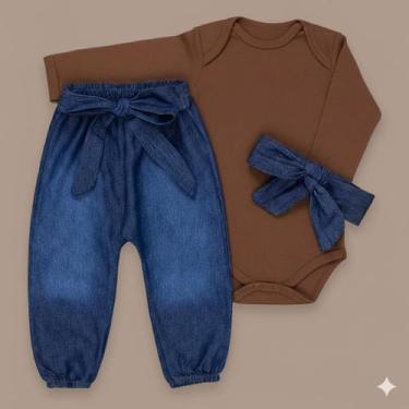 Imagem de Conjunto Fashion para Bebê Body e Calça Jeans com Faixinha - Era Uma V