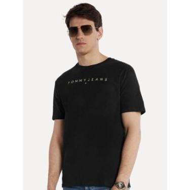 Imagem de Camiseta Tommy Jeans Masculina Core Linear Gold Logo Preta-Masculino
