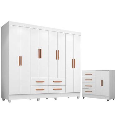 Imagem de Guarda Roupa Casal Porto com Cômoda Lite 4 Gavetas 2 Portas Branco Bri