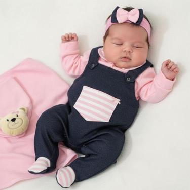 Imagem de Conjunto Bebê Chiquinha 3 Peças: Body Manga Longa, Jardineira e Faixa 