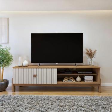 Imagem de Rack para TV até 55 Polegadas MDF 164,5cm Frisado Ouro Preto - Valdemó